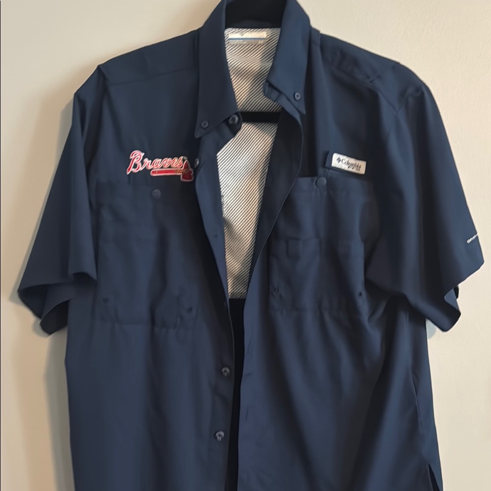 Columbia Navy Blue Button-Up Shirt with Braves Logo